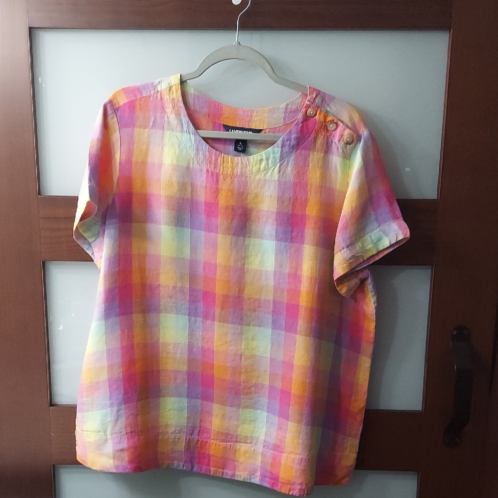 Lands End Multi Colors Linen Top L